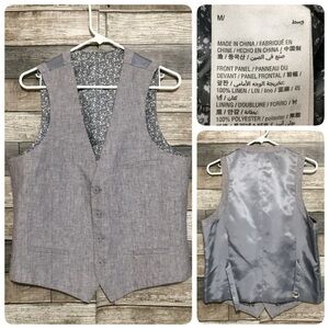 Bar III Slim Fit Linen Suit Vest Waistcoat Men’s M Gray Button Front